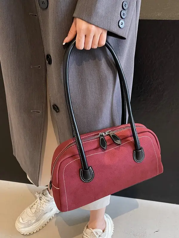 Women Vintage Frosted Shoulder Bag Red 2024 - Image 7