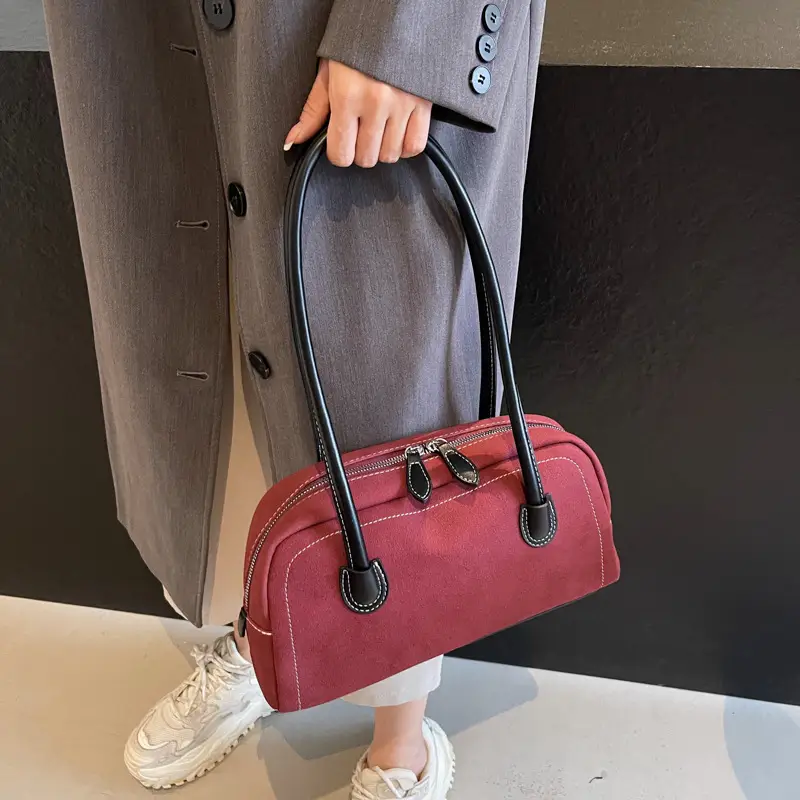 Women Vintage Frosted Shoulder Bag Red 2024 - Image 3