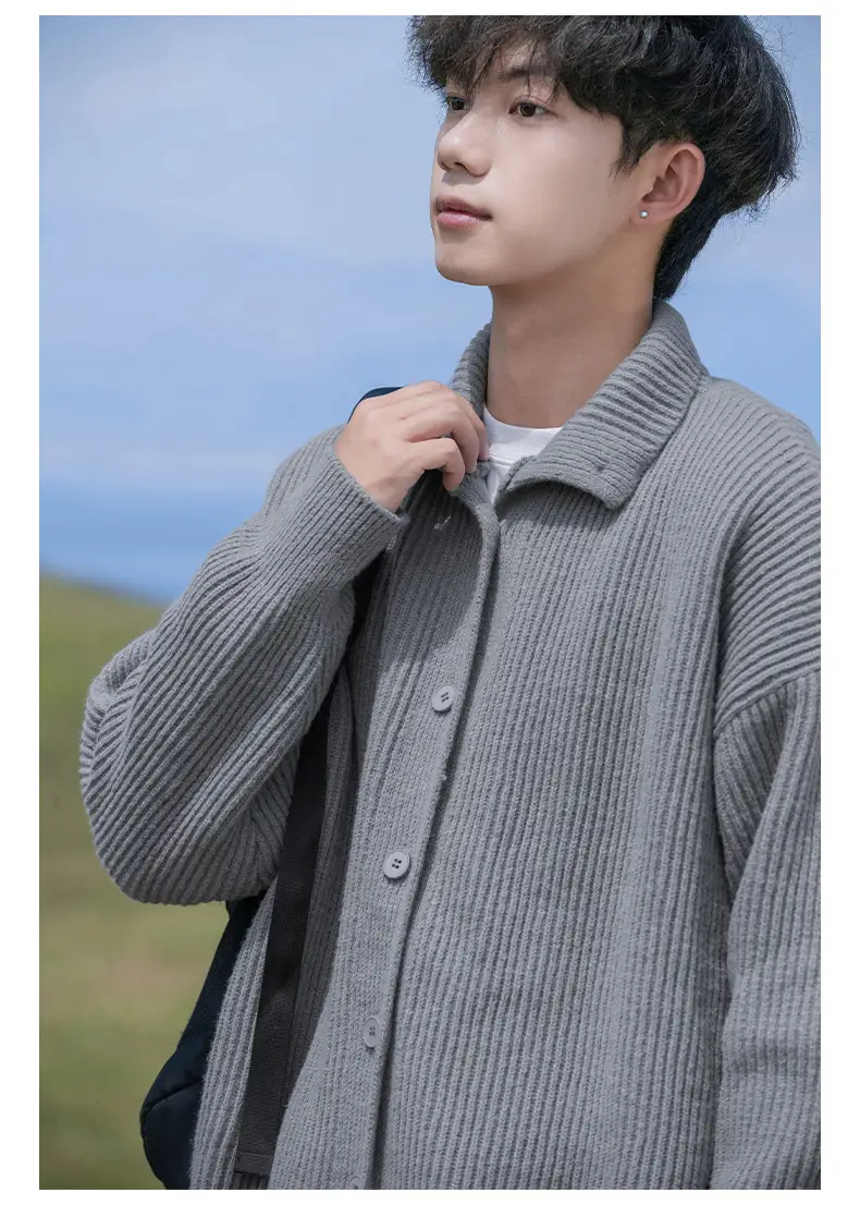 Men Japanese Retro Button Turtleneck Sweater Jacket Black Knit — feature 17