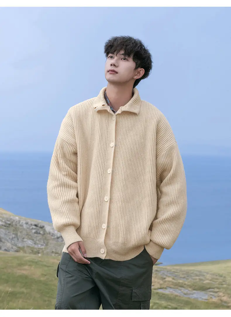 Men Japanese Retro Button Turtleneck Sweater Jacket Black Knit — feature 23