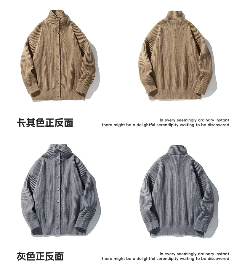 Men Japanese Retro Button Turtleneck Sweater Jacket Black Knit — feature 28