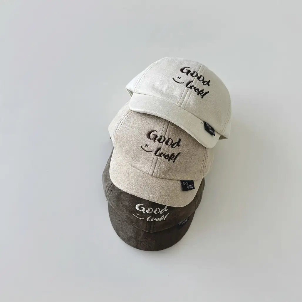 Brown Embroidered Baby Cap "Good Luck" for Kids - Image 7