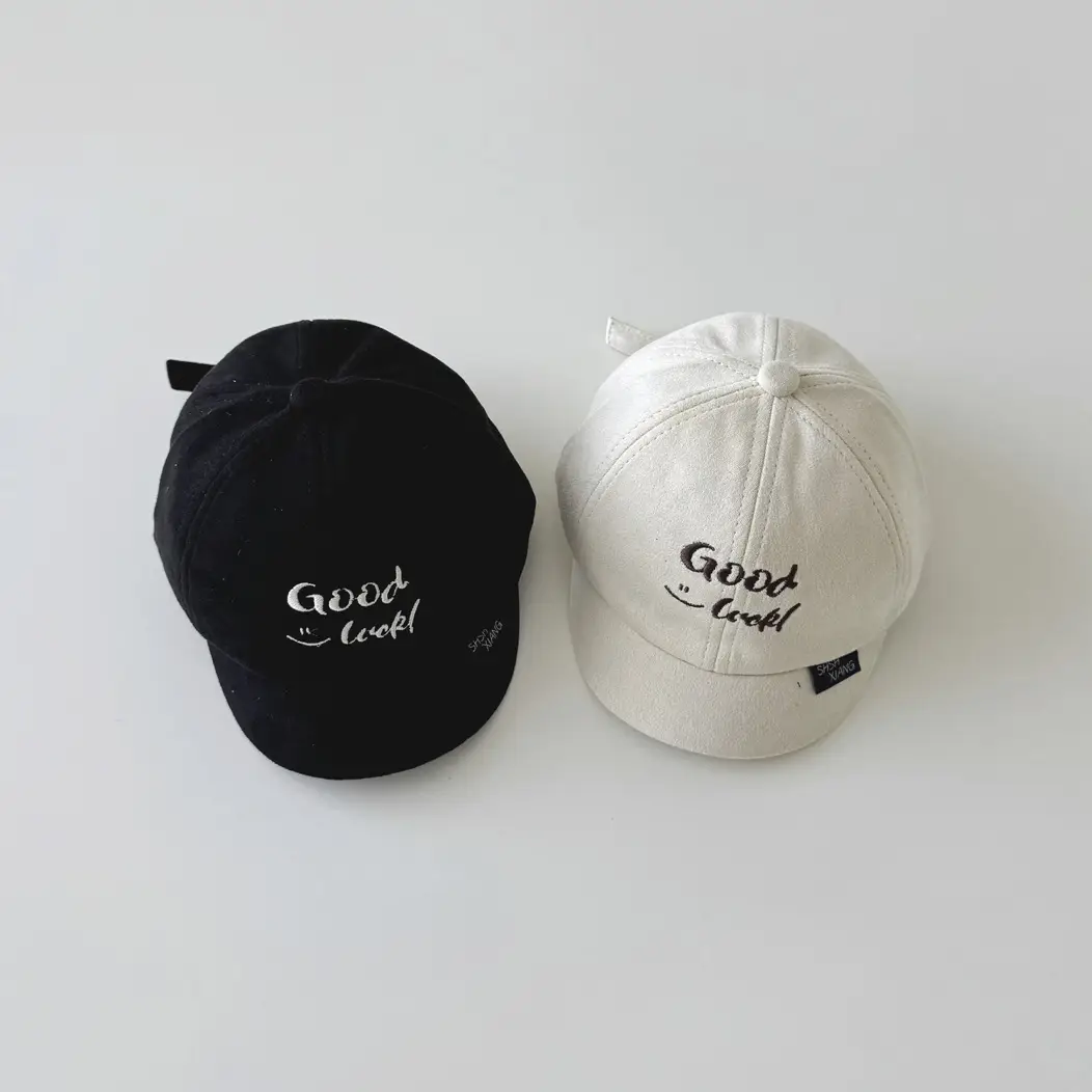 Brown Embroidered Baby Cap "Good Luck" for Kids - Image 8