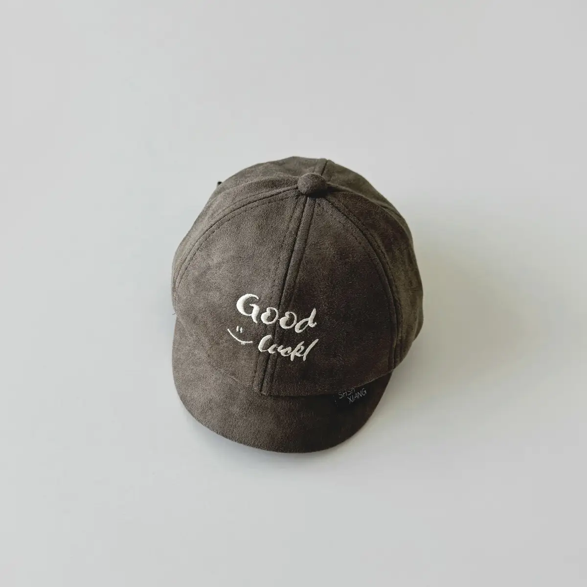 Brown Embroidered Baby Cap "Good Luck" for Kids - Image 3