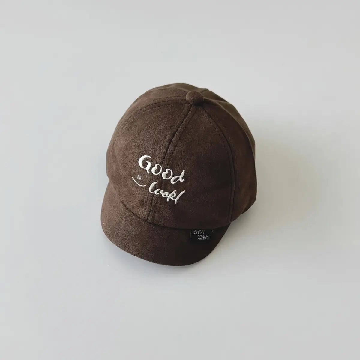 Brown Embroidered Baby Cap "Good Luck" for Kids - Image 4