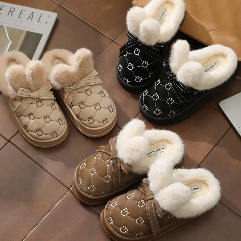 Nanbo Wan Cotton Slippers Women's Autumn and Winter New Thick Sole Feeling Baotou Rabbit Ears Cute Home Indoor Defense - Image 6