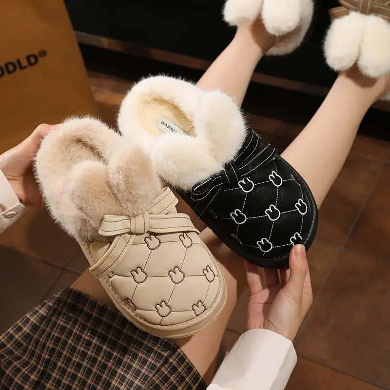 Nanbo Wan Cotton Slippers Women's Autumn and Winter New Thick Sole Feeling Baotou Rabbit Ears Cute Home Indoor Defense - Image 7