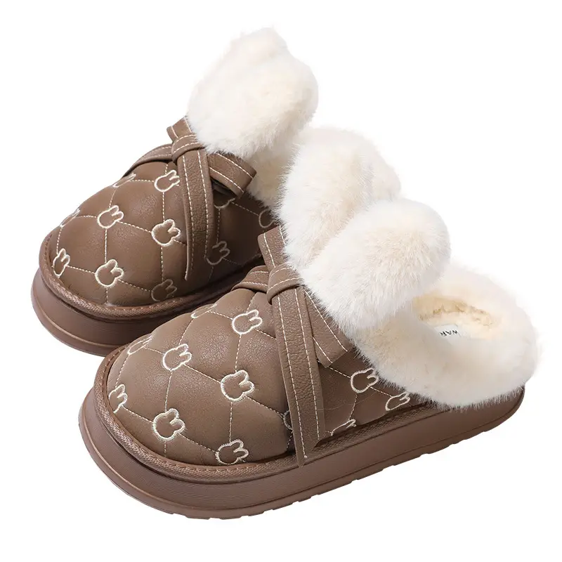 Nanbo Wan Cotton Slippers Women's Autumn and Winter New Thick Sole Feeling Baotou Rabbit Ears Cute Home Indoor Defense - Image 8