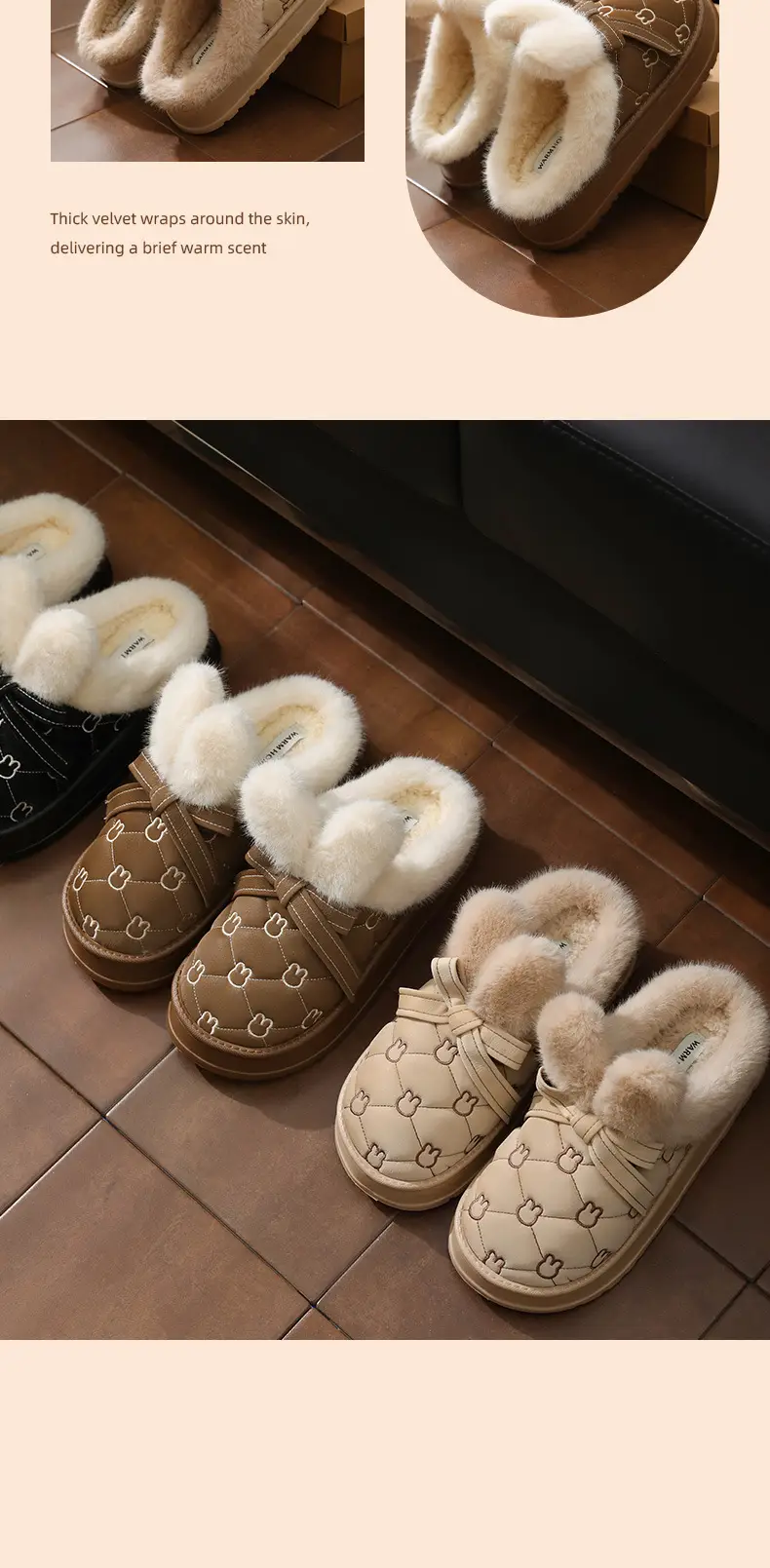 Nanbo Wan Cotton Slippers Women's Autumn and Winter New Thick Sole Feeling Baotou Rabbit Ears Cute Home Indoor Defense — feature 10