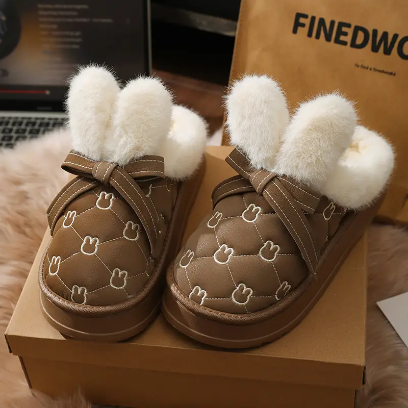 Nanbo Wan Cotton Slippers Women's Autumn and Winter New Thick Sole Feeling Baotou Rabbit Ears Cute Home Indoor Defense - Image 2
