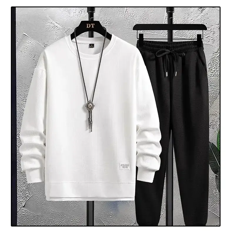Men Waffle Casual Sweatpants Set Grey Loose Fit — feature 10