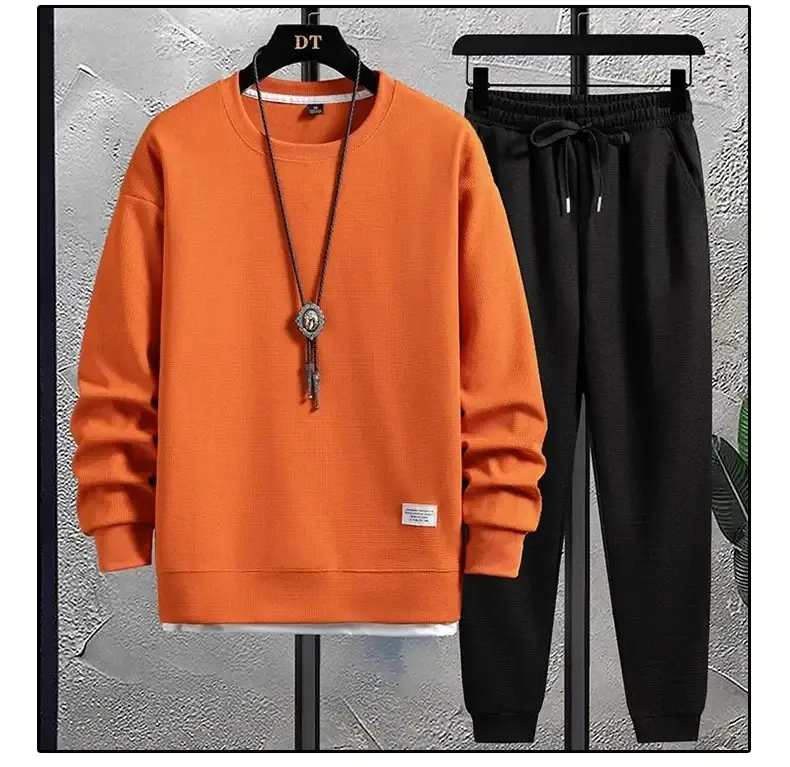 Men Waffle Casual Sweatpants Set Grey Loose Fit — feature 11
