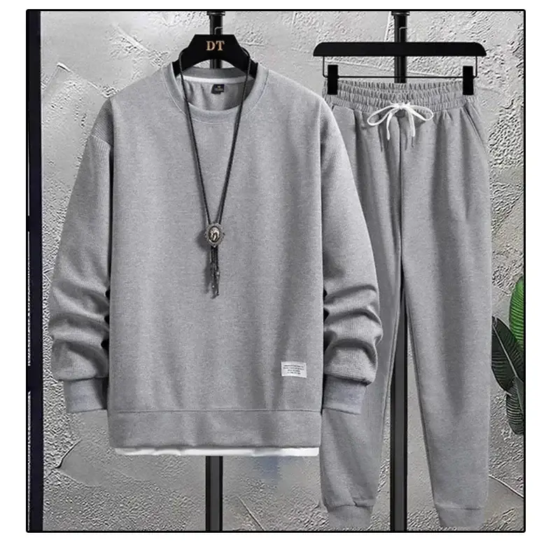 Men Waffle Casual Sweatpants Set Grey Loose Fit — feature 12