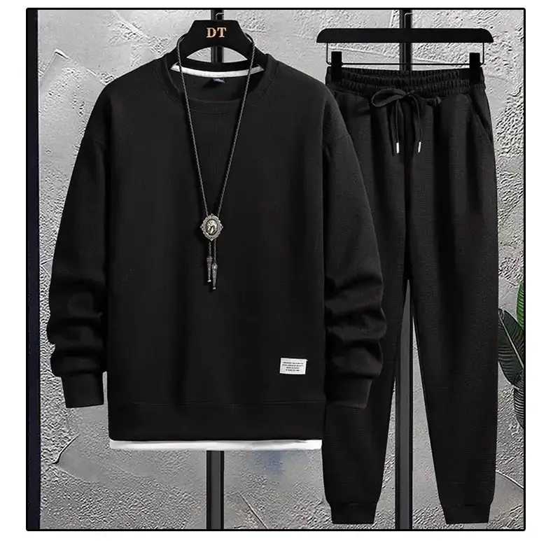 Men Waffle Casual Sweatpants Set Grey Loose Fit — feature 13