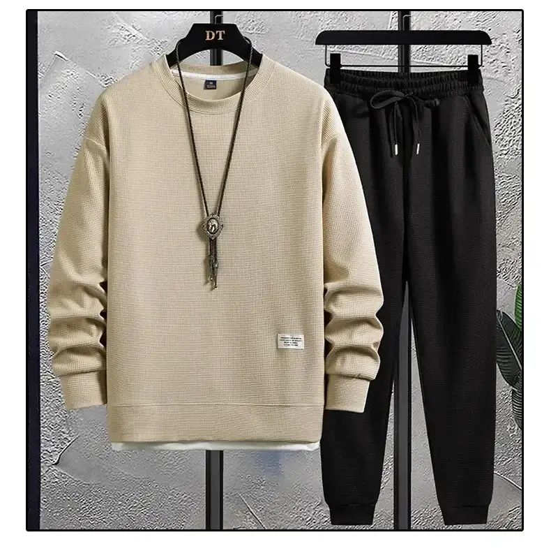 Men Waffle Casual Sweatpants Set Grey Loose Fit — feature 15