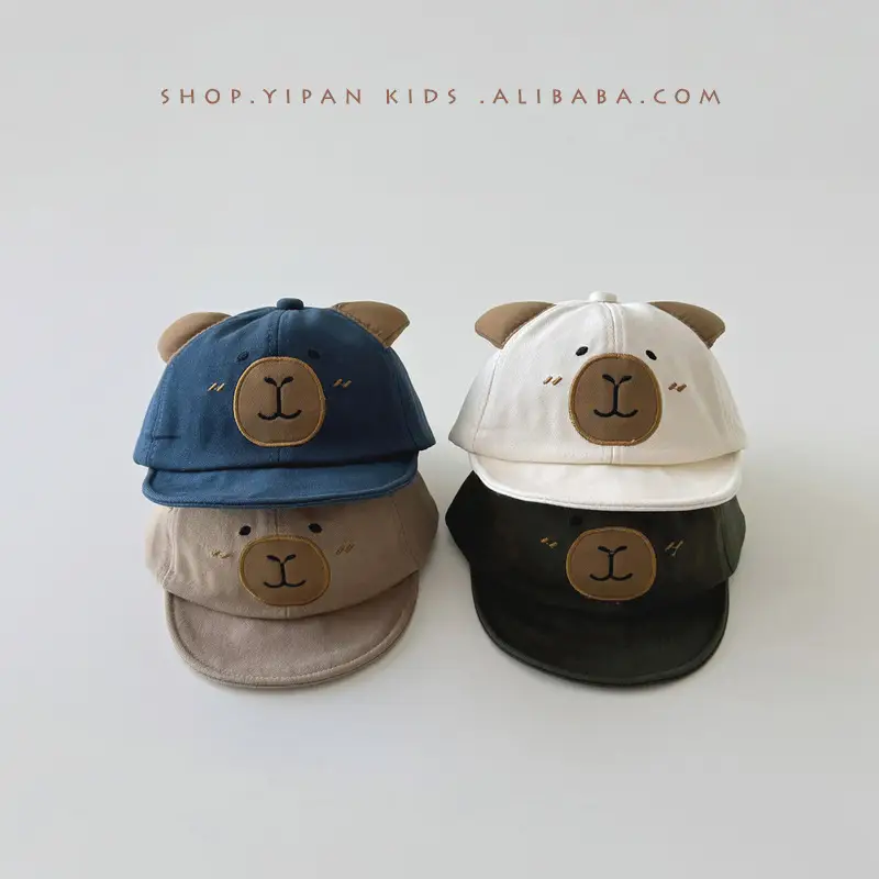 Cute Cartoon Bear Baseball Caps for Kids Blue White Black