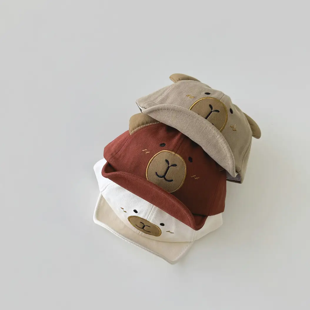 Cute Cartoon Bear Baseball Caps for Kids Blue White Black