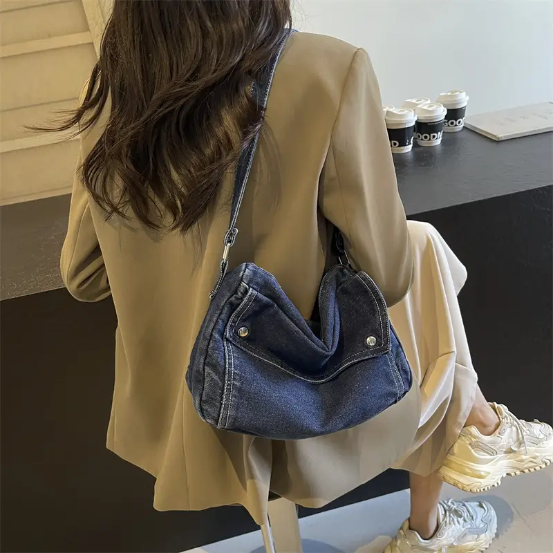 Japanese Style Flapover Washed Canvas Crossbody Bag - Image 6