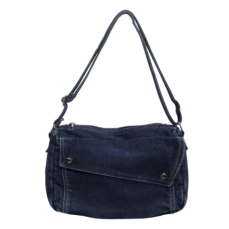 Japanese Style Flapover Washed Canvas Crossbody Bag - Image 8