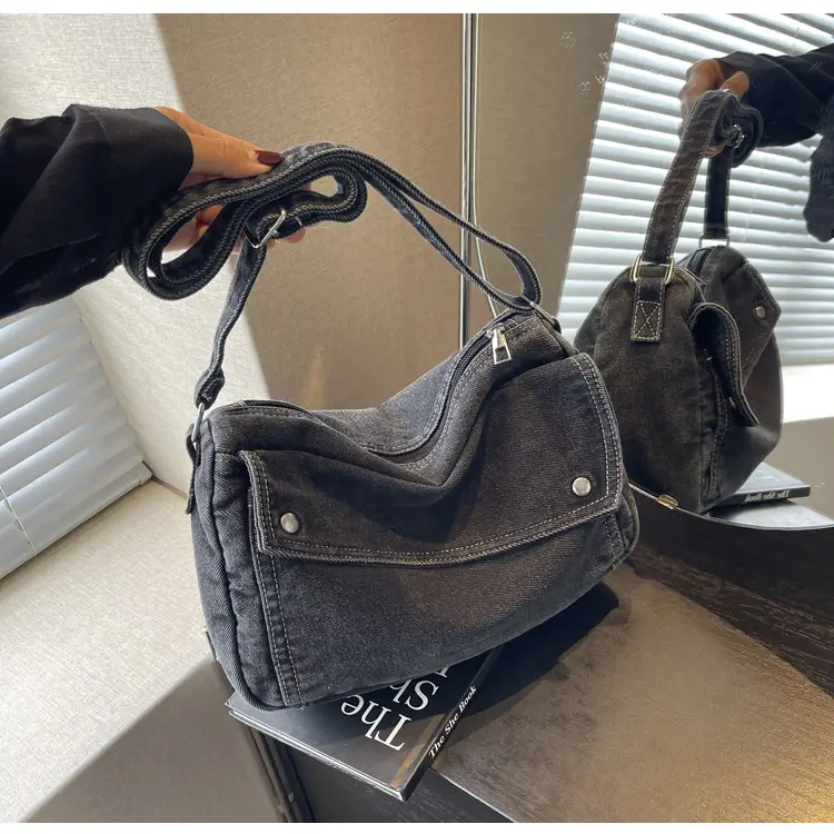 Japanese Style Flapover Washed Canvas Crossbody Bag — feature 16