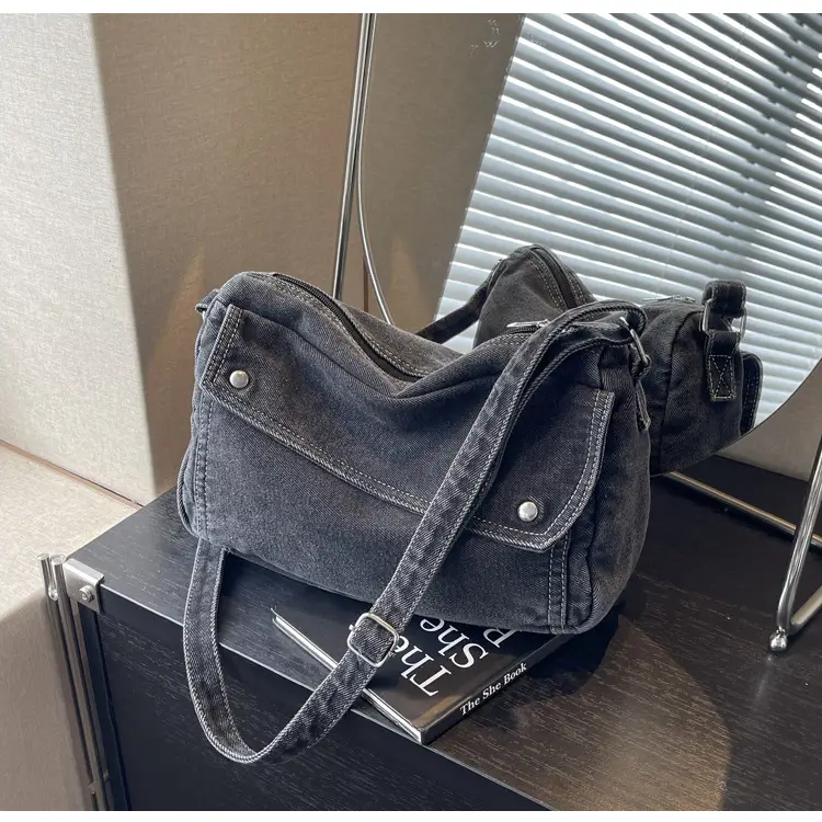 Japanese Style Flapover Washed Canvas Crossbody Bag — feature 19