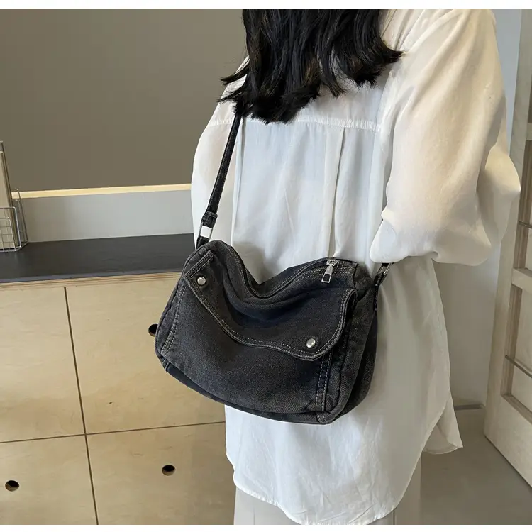 Japanese Style Flapover Washed Canvas Crossbody Bag — feature 28