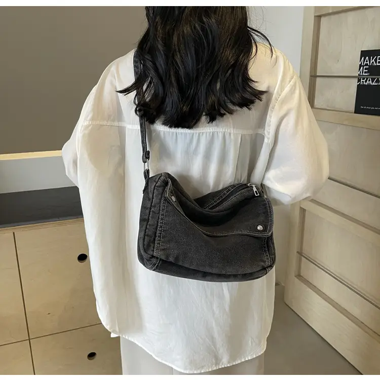 Japanese Style Flapover Washed Canvas Crossbody Bag — feature 30