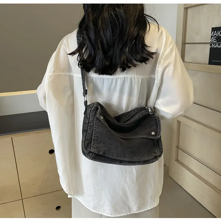 Japanese Style Flapover Washed Canvas Crossbody Bag — feature 31