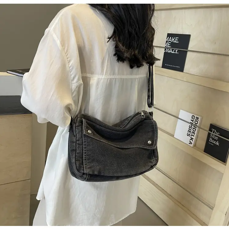 Japanese Style Flapover Washed Canvas Crossbody Bag — feature 40