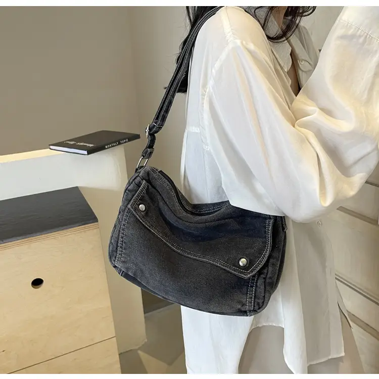 Japanese Style Flapover Washed Canvas Crossbody Bag — feature 47