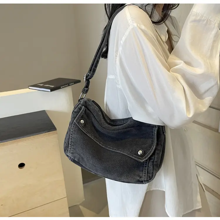 Japanese Style Flapover Washed Canvas Crossbody Bag — feature 48