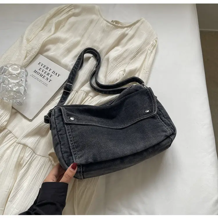 Japanese Style Flapover Washed Canvas Crossbody Bag — feature 89