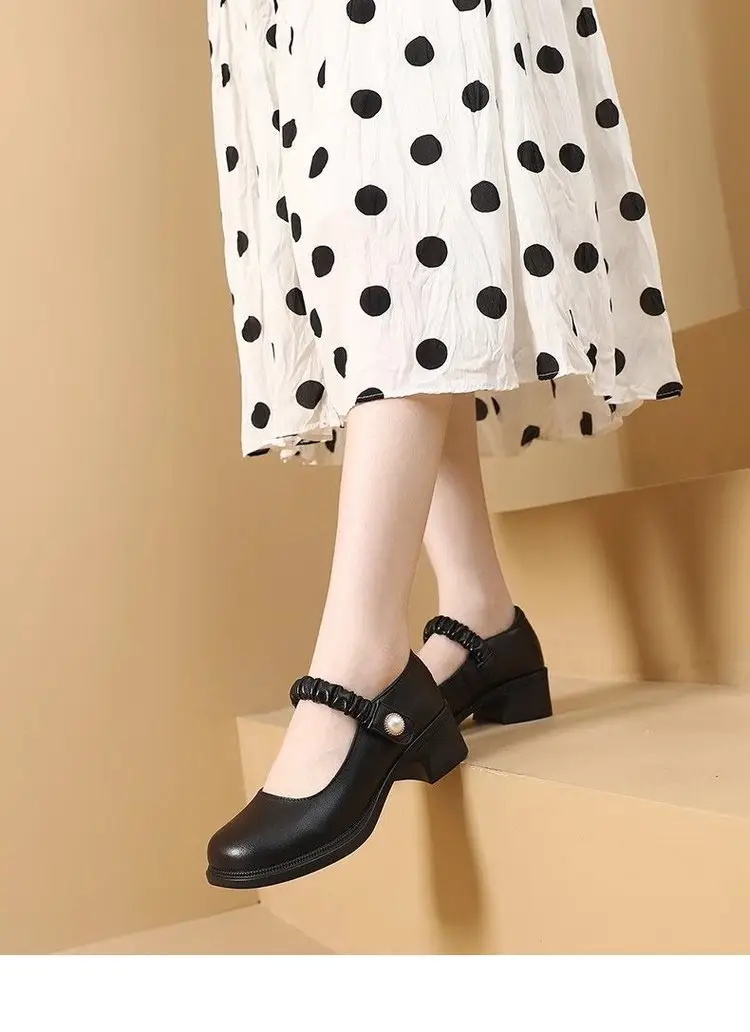 Mary Jane Women's High Heel Leather Shoes Cream 2024 — feature 4