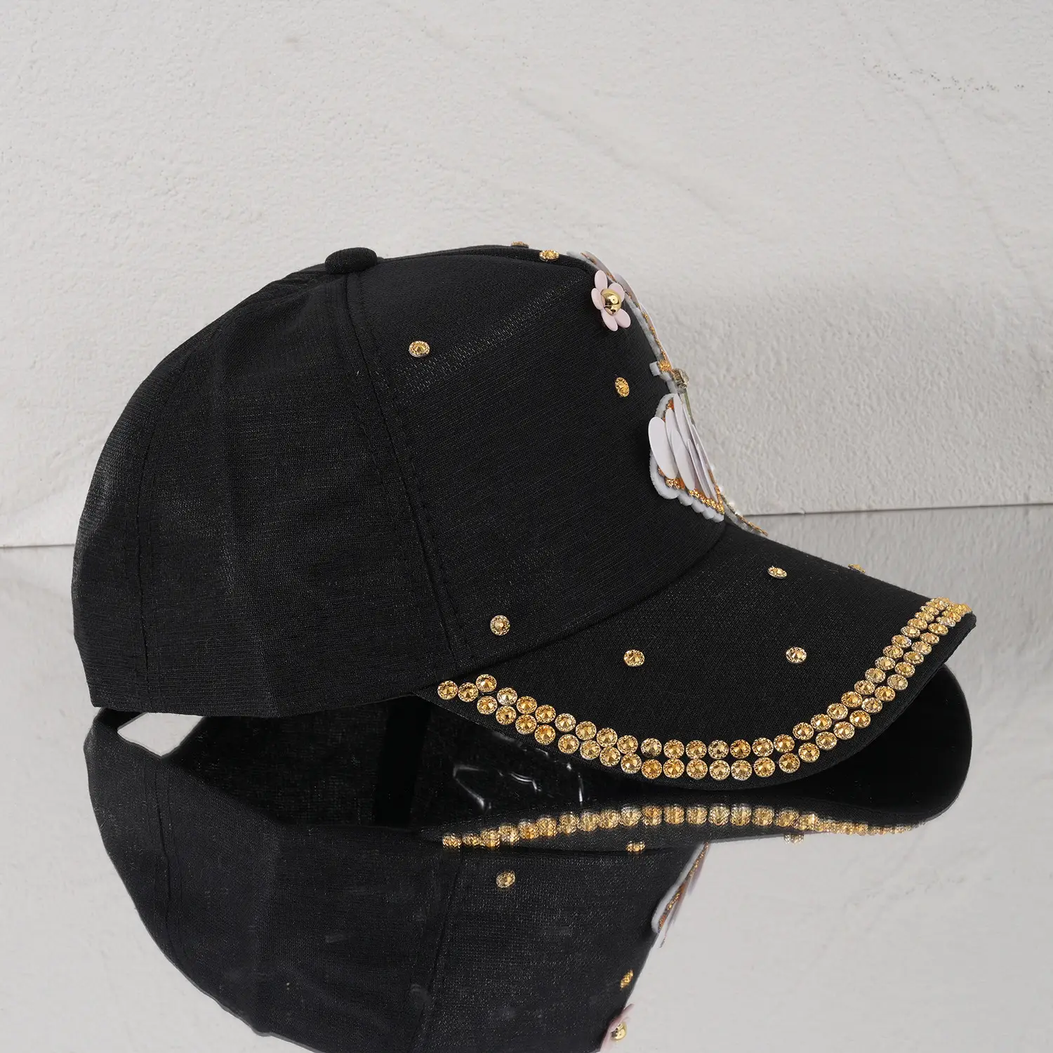 Women's Pink Butterfly Baseball Cap with Rhinestone & Pearl Decor — feature 10