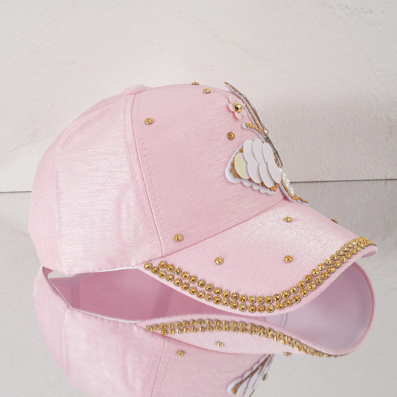 Women's Pink Butterfly Baseball Cap with Rhinestone & Pearl Decor — feature 16