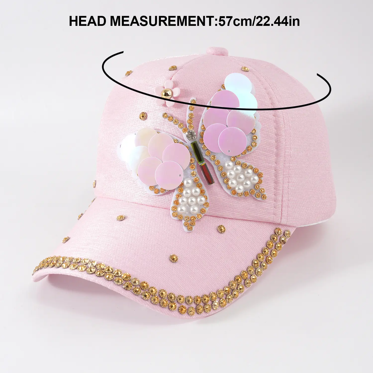 Women's Pink Butterfly Baseball Cap with Rhinestone & Pearl Decor — feature 18
