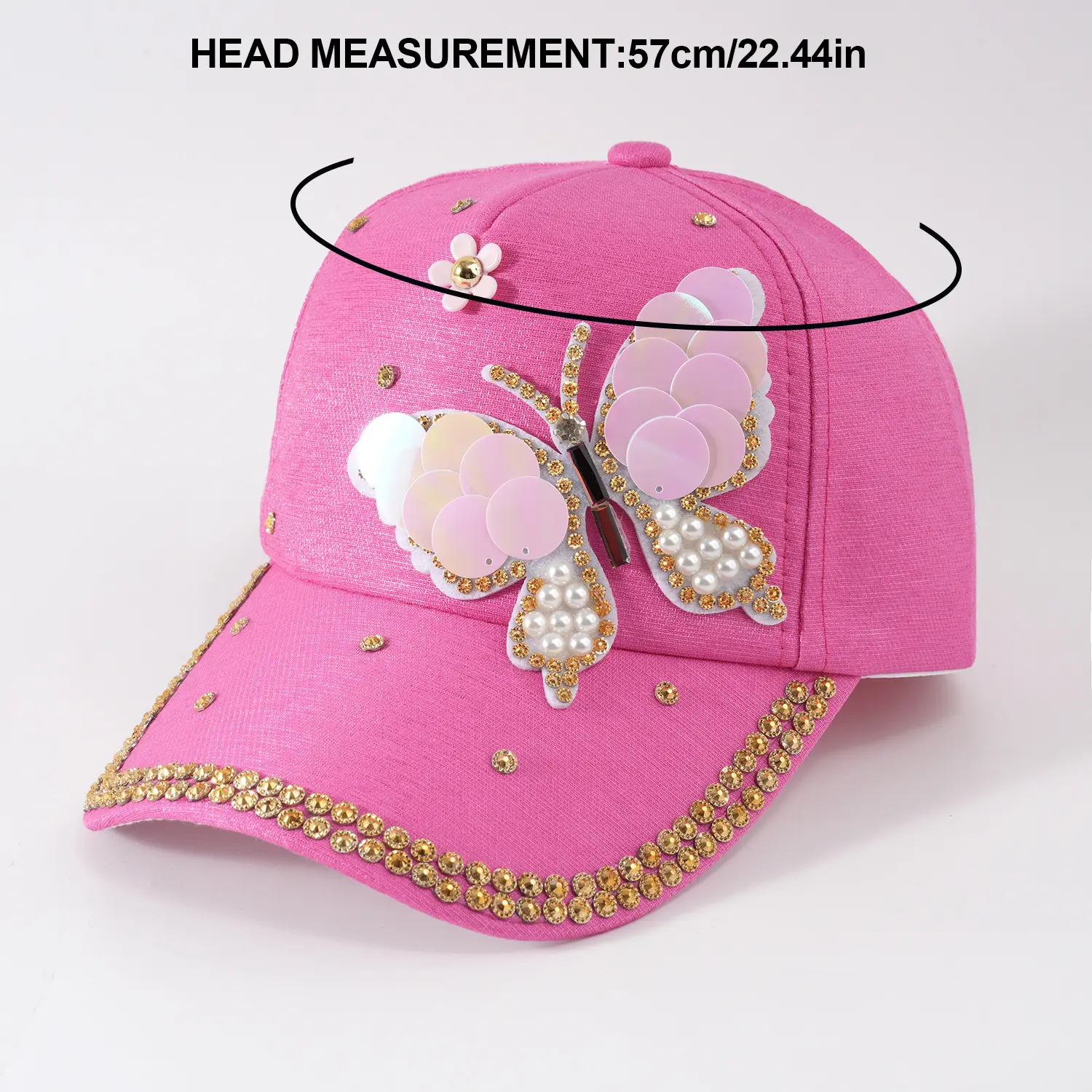 Women's Pink Butterfly Baseball Cap with Rhinestone & Pearl Decor — feature 21