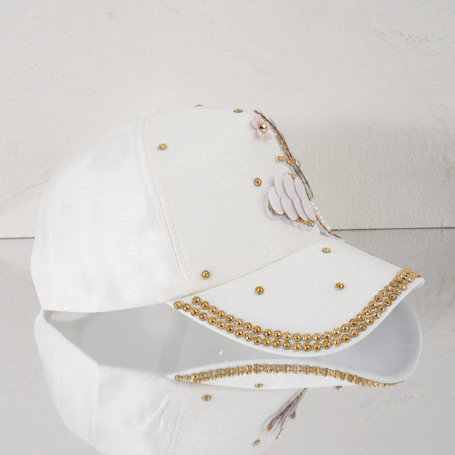 Women's Pink Butterfly Baseball Cap with Rhinestone & Pearl Decor — feature 4