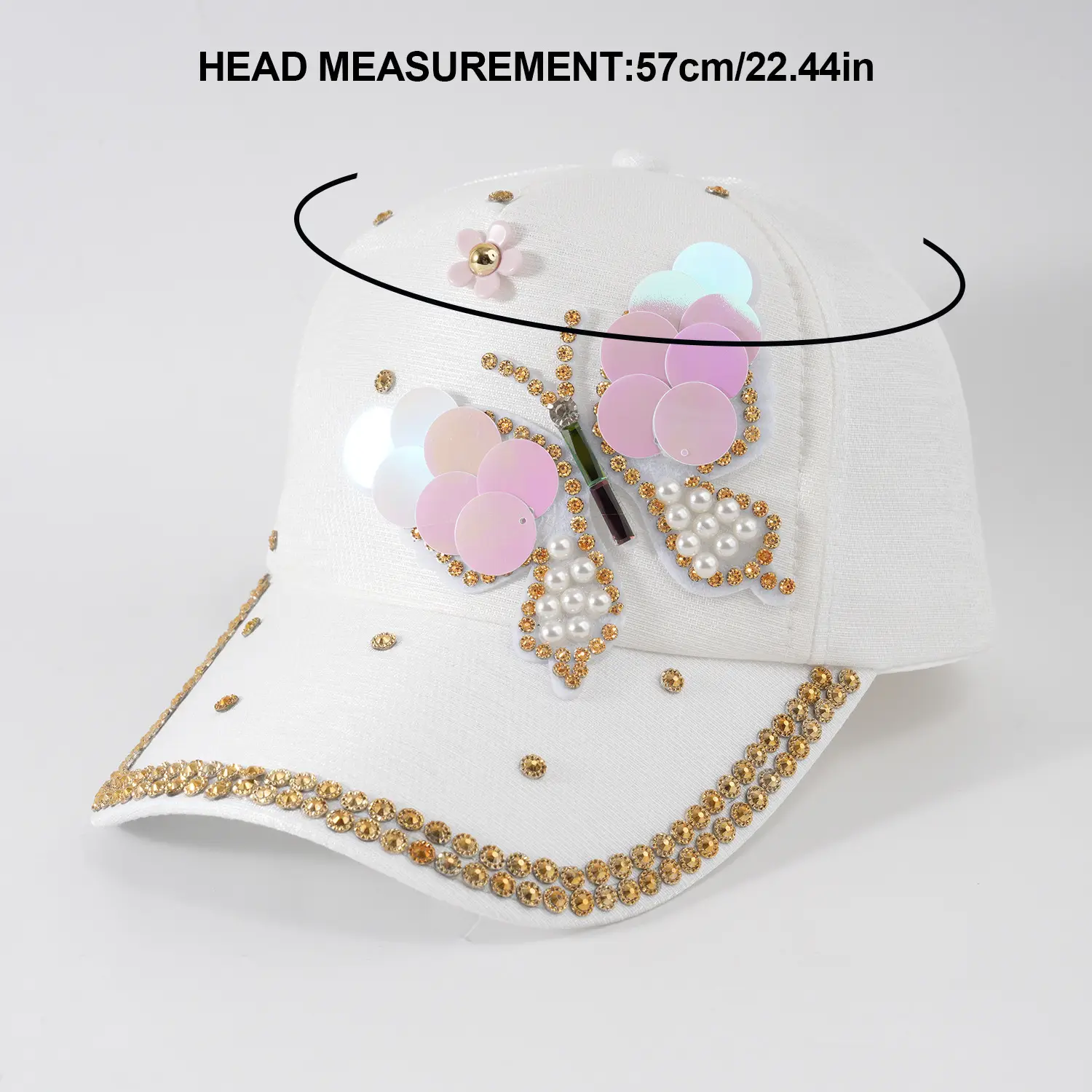 Women's Pink Butterfly Baseball Cap with Rhinestone & Pearl Decor — feature 6