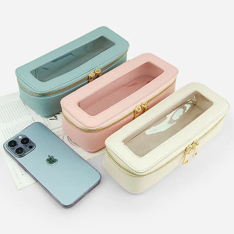 Portable Transparent Makeup Brush Storage Bag Pink Gold