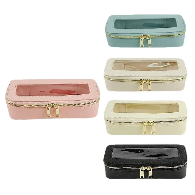 Portable Transparent Makeup Brush Storage Bag Pink Gold