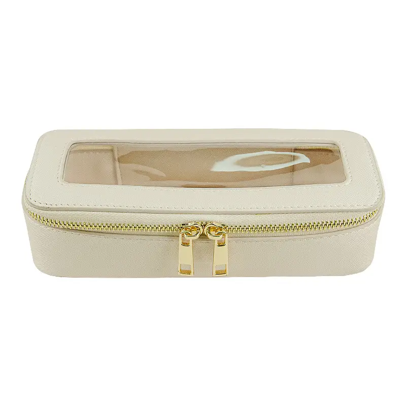 Portable Transparent Makeup Brush Storage Bag Pink Gold