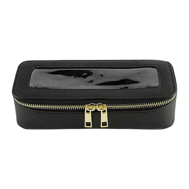 Portable Transparent Makeup Brush Storage Bag Pink Gold