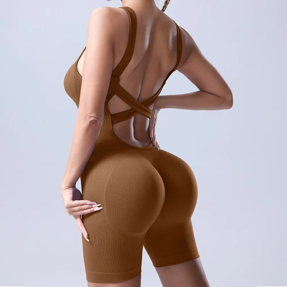 Peach Cross Back Yoga Pants for Women - Image 6