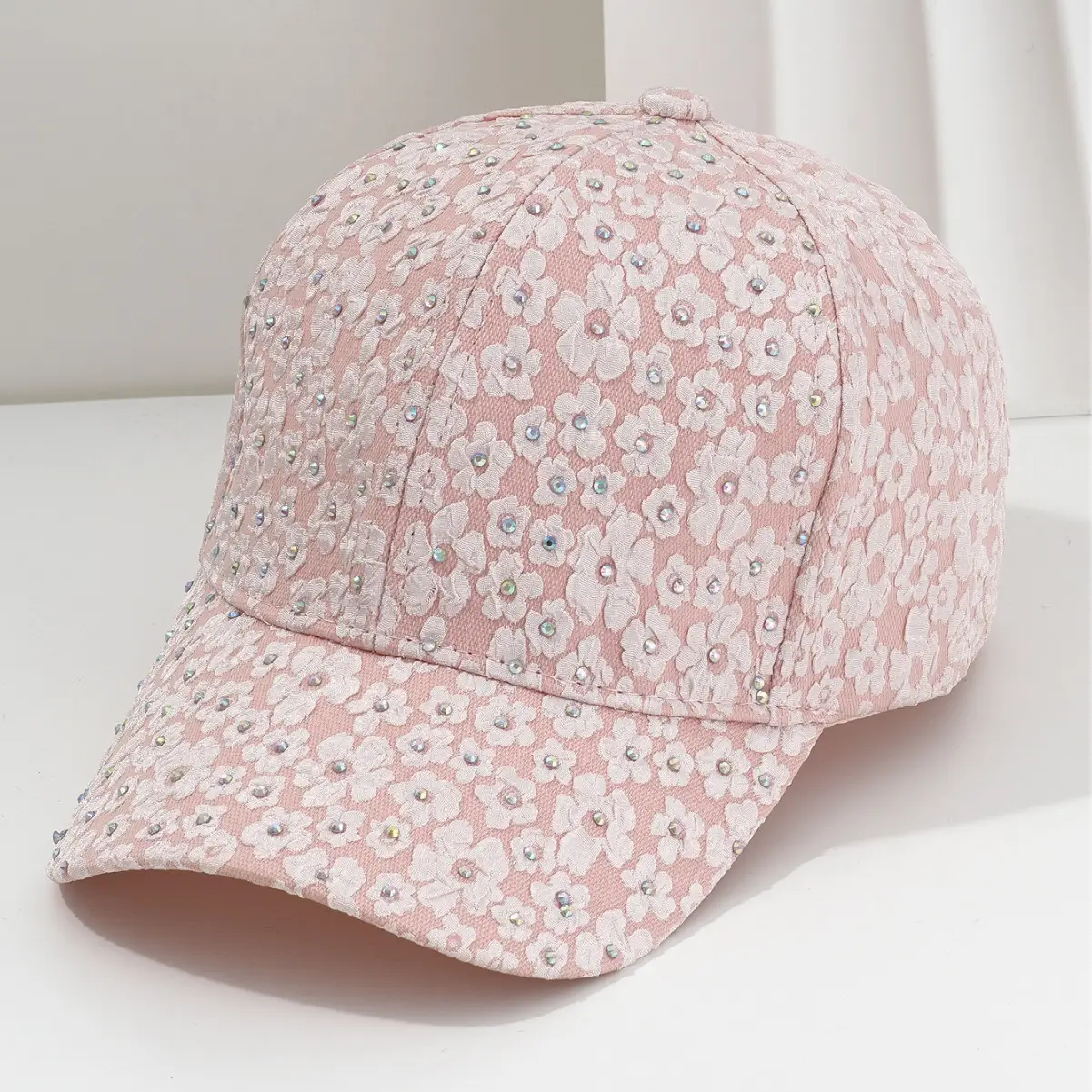 Beige Flower Embellished Baseball Cap for Women Men - Image 8
