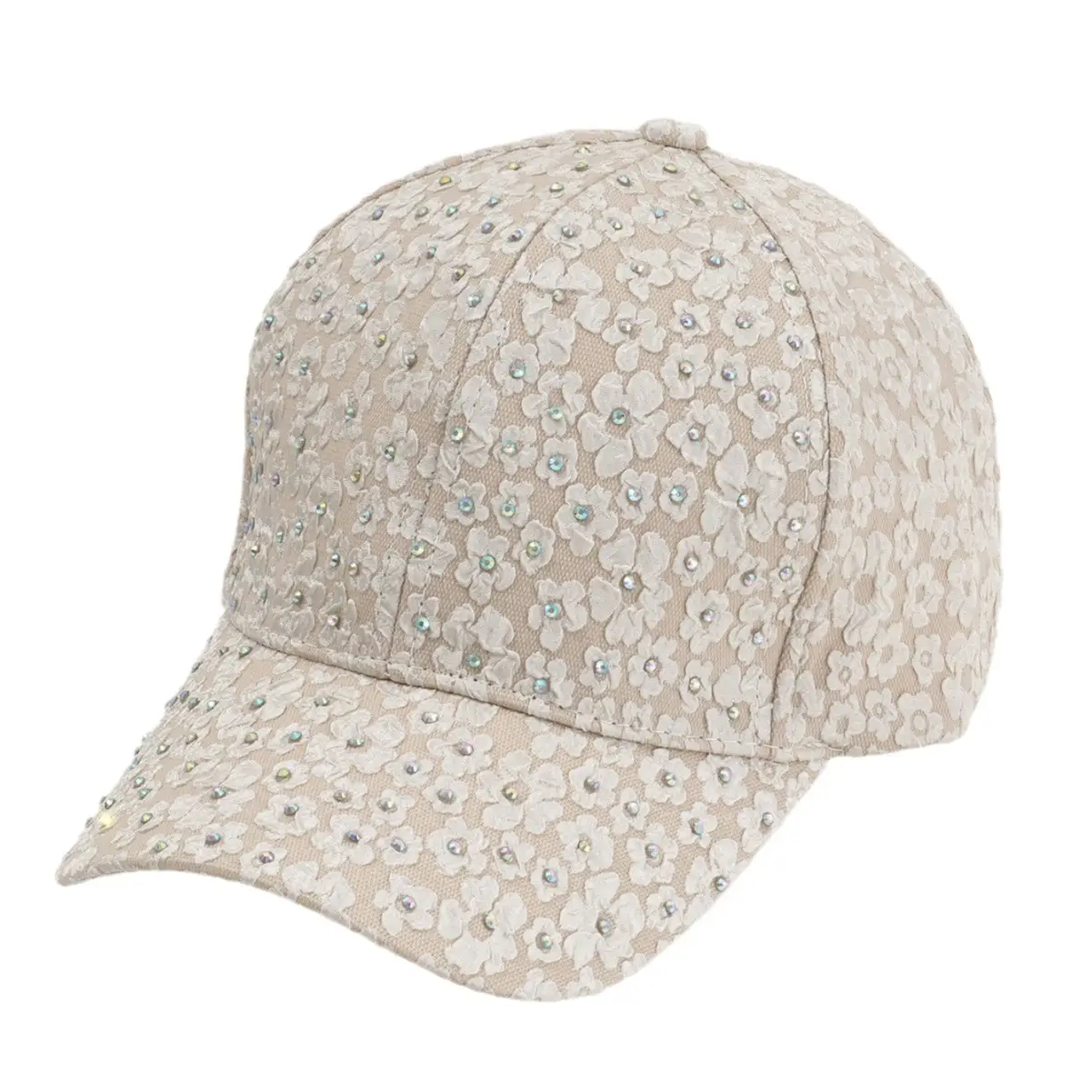 Beige Flower Embellished Baseball Cap for Women Men - Image 9