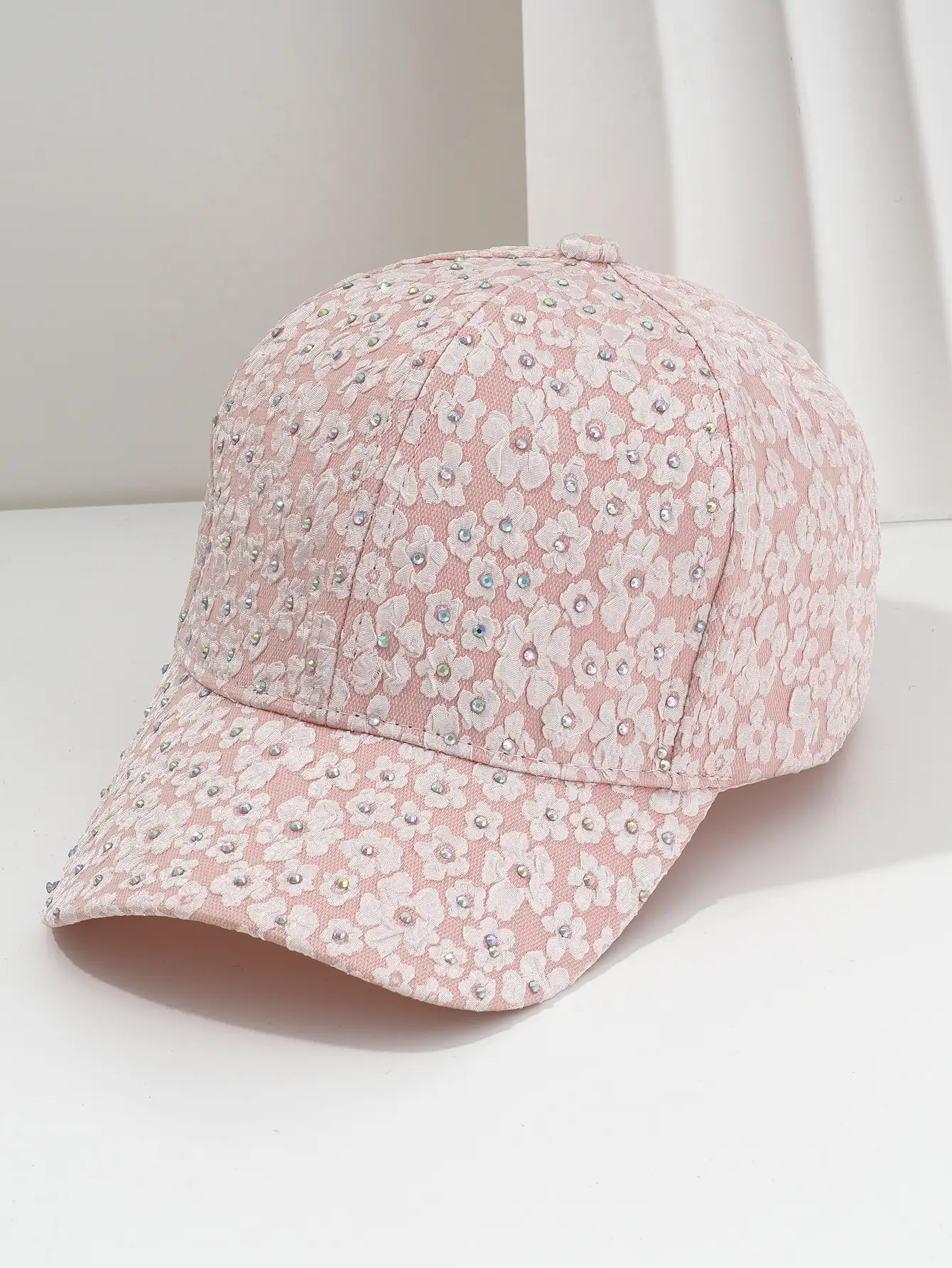 Beige Flower Embellished Baseball Cap for Women Men - Image 3