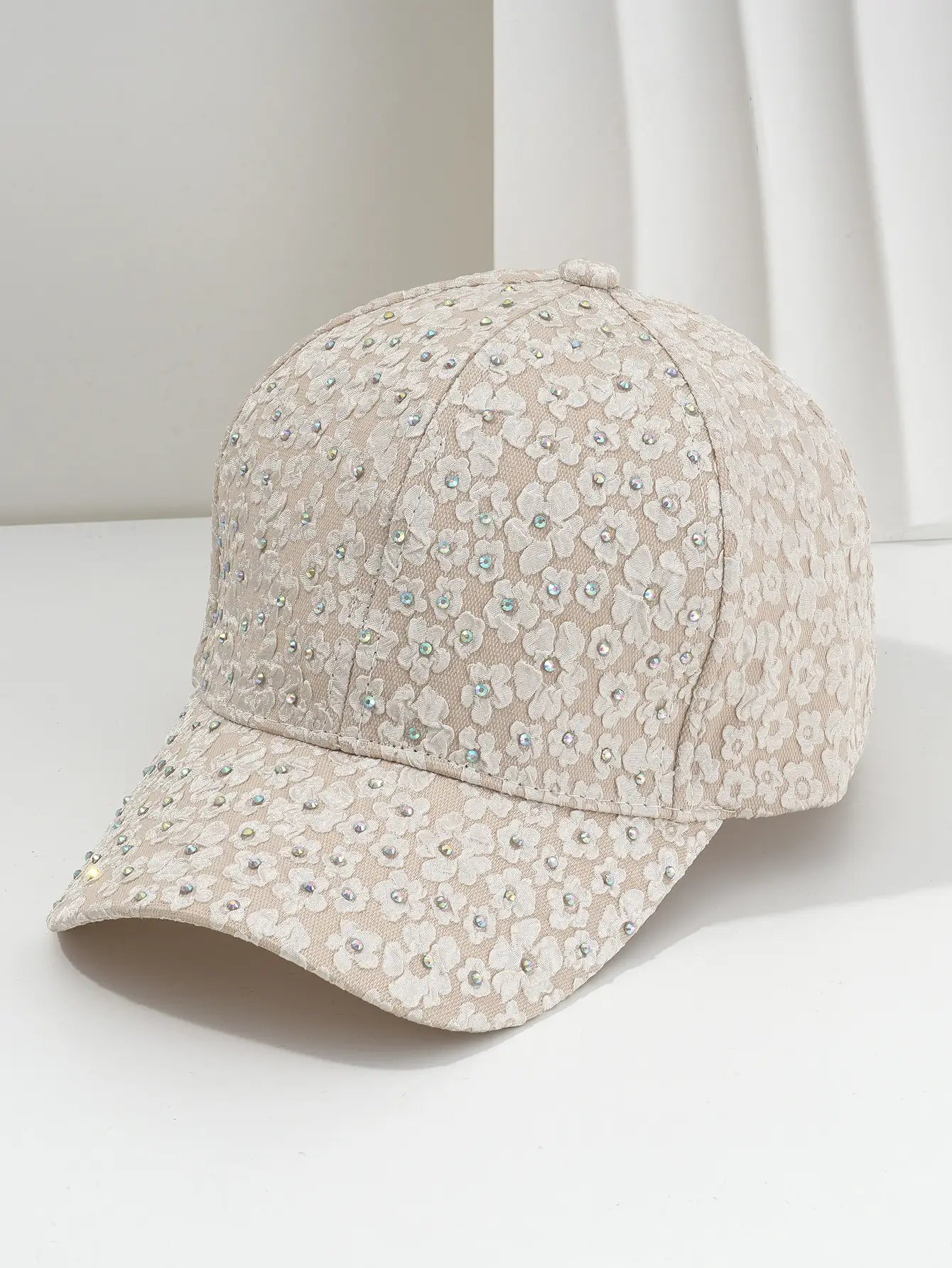 Beige Flower Embellished Baseball Cap for Women Men - Image 5