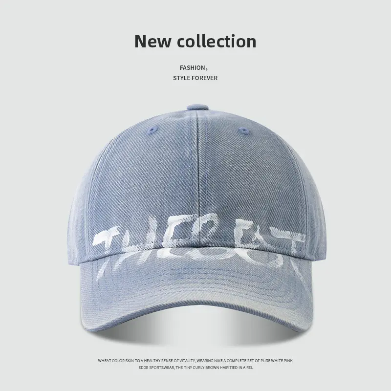 Washed Old American Casual Retro Big Head Waving Cap Showface Small Personality Letter Graffiti Fashion Baseball Cap - Image 3
