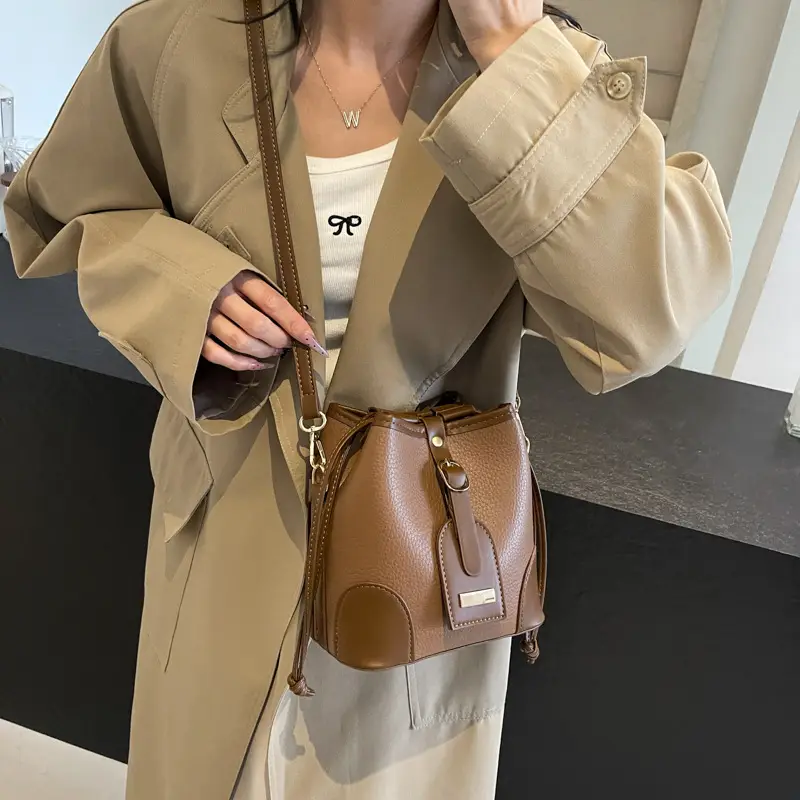 Vintage Brown Bucket Bag for Women 2024 - Image 7
